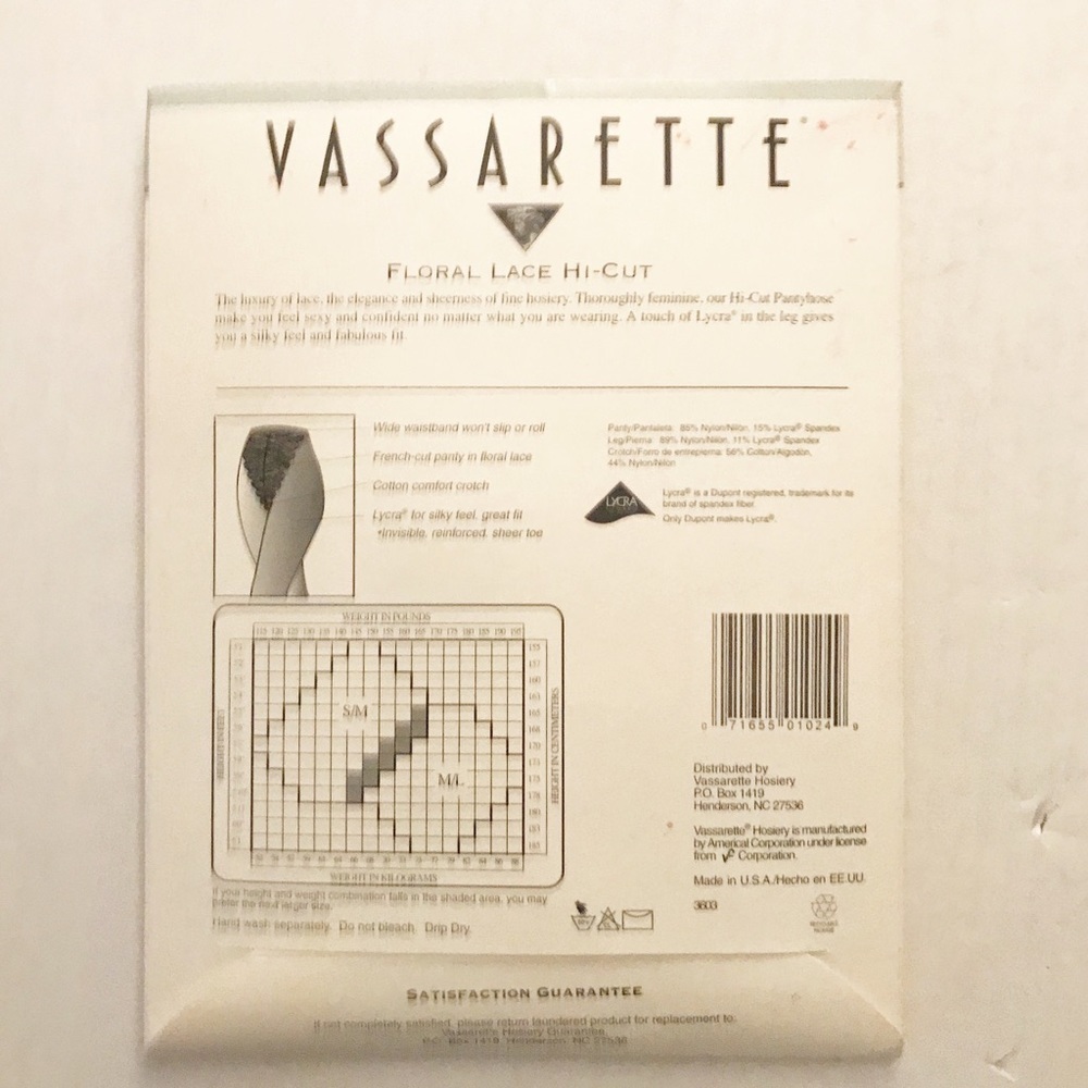 VASSARETTE FLORAL LACE HI CUT PANTY PANTYHOSE S/M - Picture 6 of 9